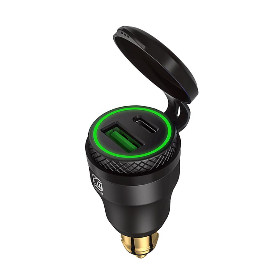 Motorcycle QC3.0 USB Type C Fast Charger Green LED for BMW Plug Socket Hella DIN
