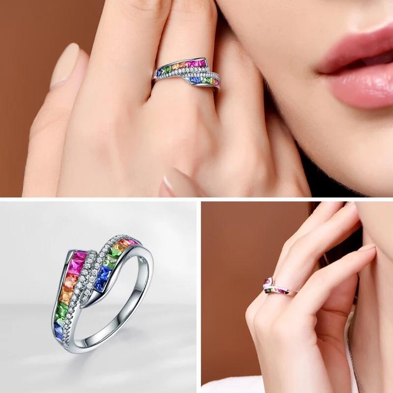 New Fashion Diamond Ruby and Sapphire Ring Rainbow Creative Ring Engagement Jewelry