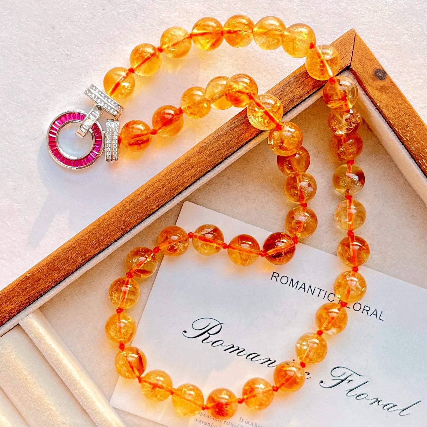 10Mm High Quality Vitreous Natural Citrine Citrine Crystal Necklace Collarbone Chain