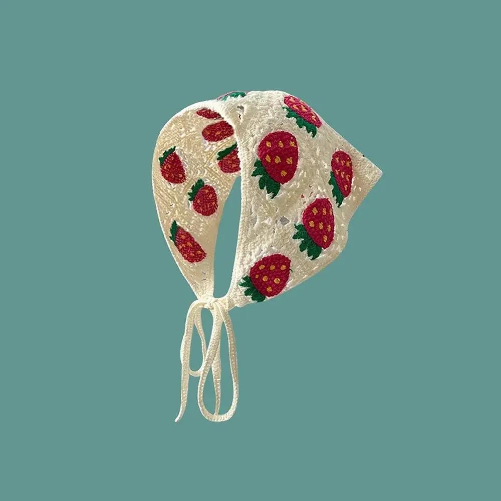 Gestricktes Dreieck-Stirnband im französischen Pastoralstil, kleines Blumen-Stirnband, Handtuch, handgefertigt, gehäkeltes Kopftuch, Mütze, Frühling/Sommer