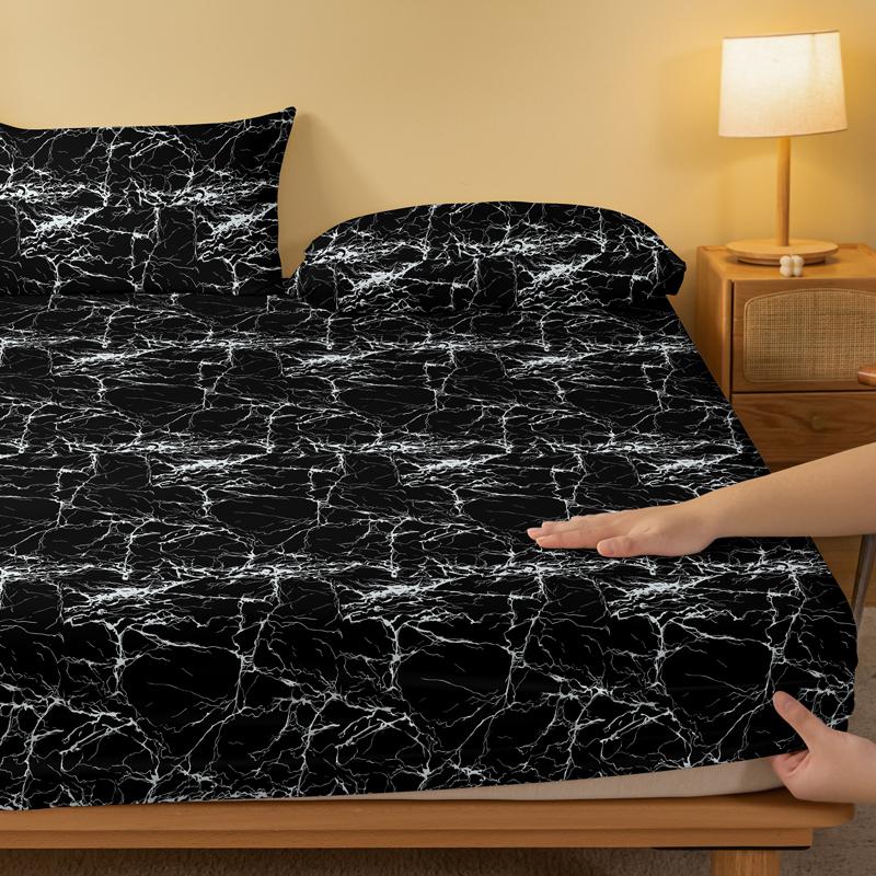 Simple 1 Modern Printed Matte Fitted Sheet, Bedroom Printed Bed Cover, Bedding Excluding Pillowcases