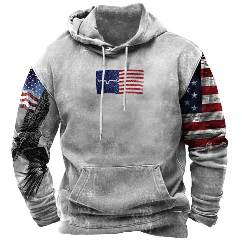 Módní mikiny s potiskem vlajky USA pro muže Hip Hop Trend Harajuku Vintage oblečení Jaro a podzim Novinka v mikinách Oversized topy