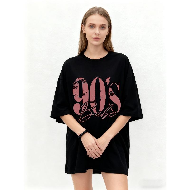 Oversized T-Shirt Black 90s Babe Graphic Print Casual Streetwear Fashion Women Summer Top