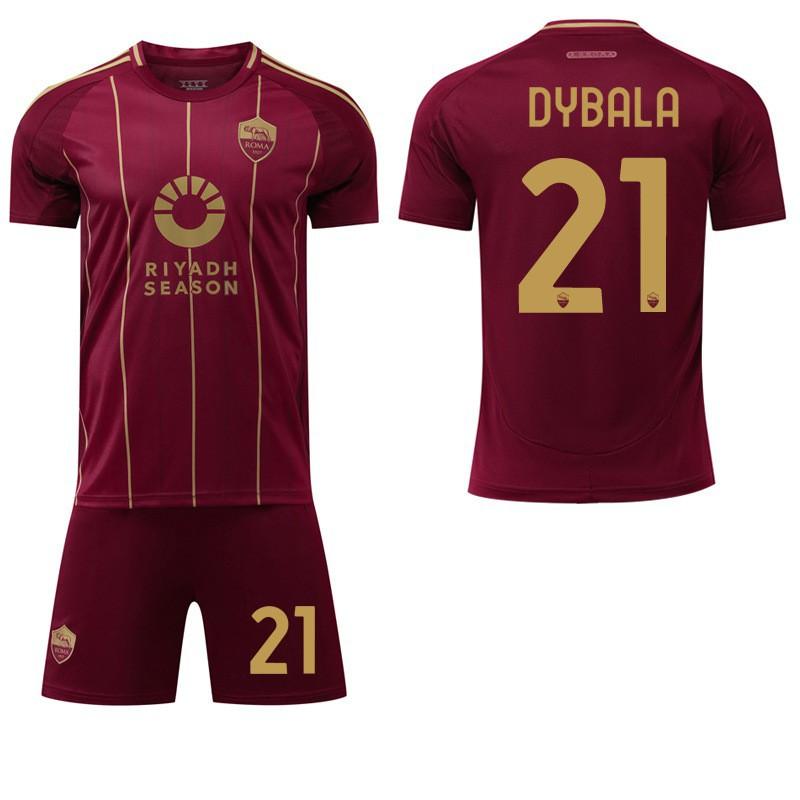 2425 Rome Home Date Red With Gold No. 21 Dibala Football Uniform 11 Jerseys Sports Suit Adults Children 20