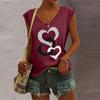 Women's V-Neck T-Shirt Casual Sleeve Vest Love Print Loose Blouse Tank Tops
