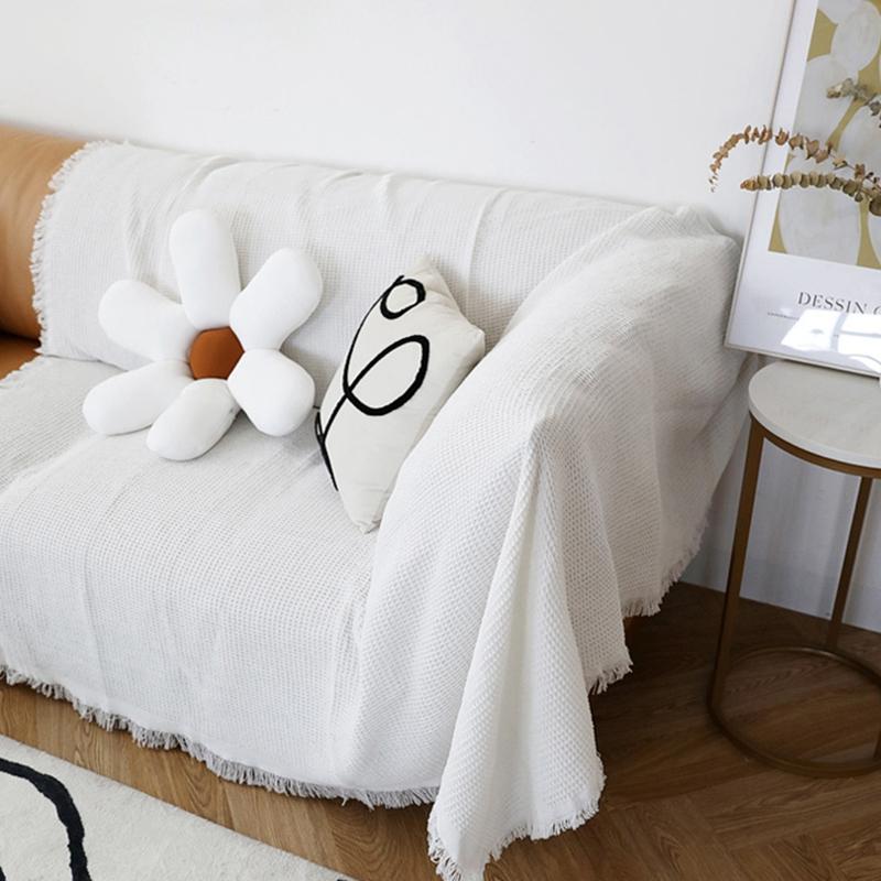 White Blankets for Sofa Comfortable Solid Color Blanket Spring Outdoor Picnic Blanket Portable Cushion Cotton Throw Blanket