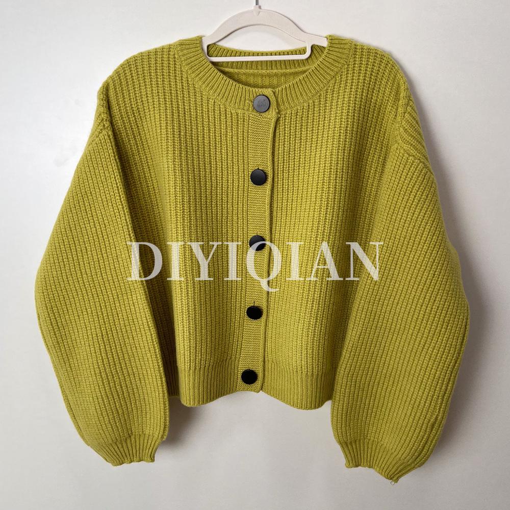 

Женский уютный кардиган в стиле ретро от DIYIQIAN - Осень/Зима, свободный крой One Size зелёный