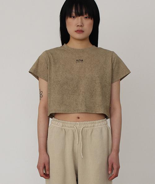 Acho Printed Vintage Short Sleeve Half-Crop Top_Deep Beige Free