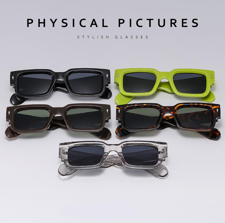 2pcs New High Square Sunglasses Fashion Eyeglasses Men's Punk Rectangle Design Sun Glasses Retro Quality Rivet Glasses UV400