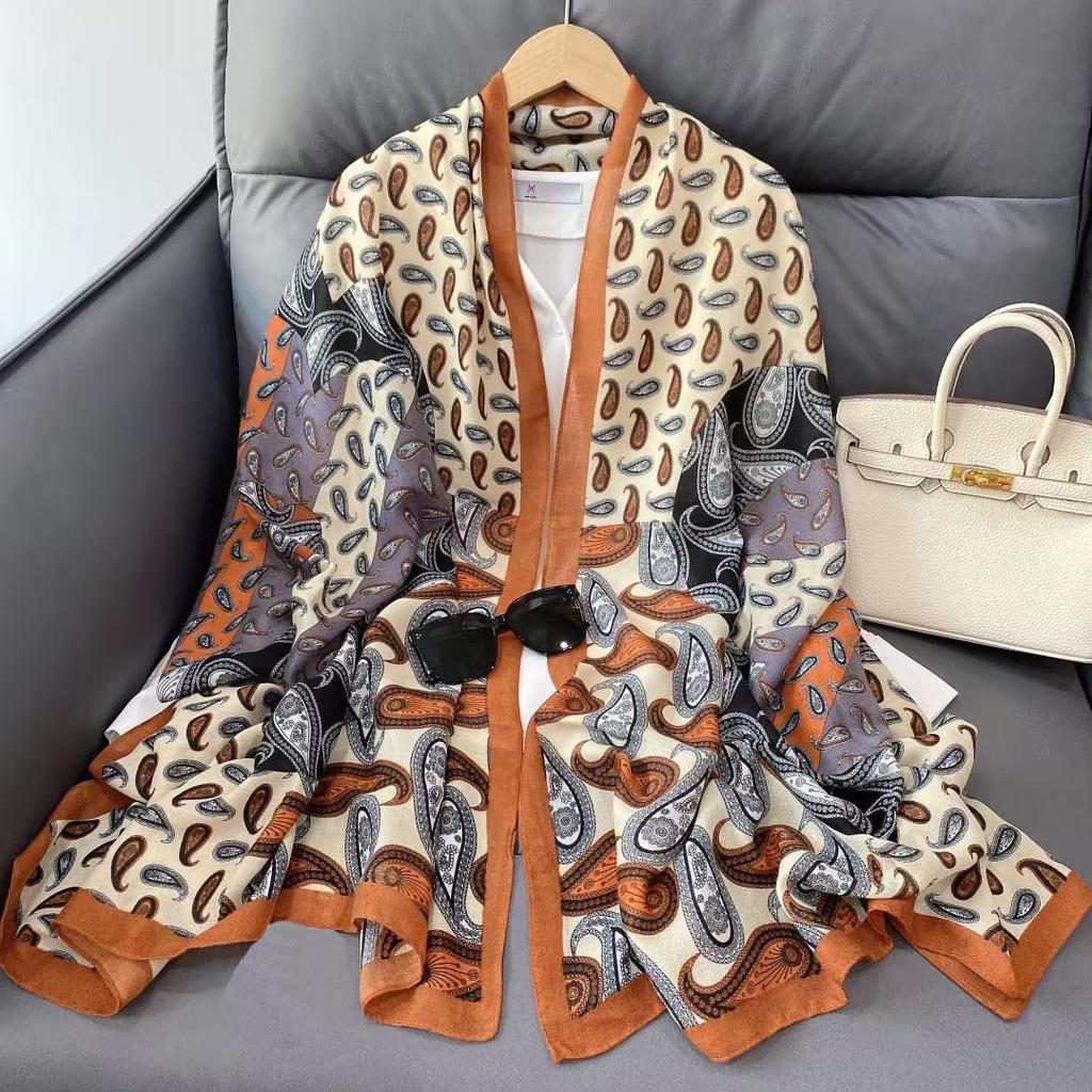 Geometric Chic Satin Scarf - Large, Luxurious Color Block Design - Imitated Silk, Windproof, Versatile Head Wrap & Beach Accessory for Travel Styling