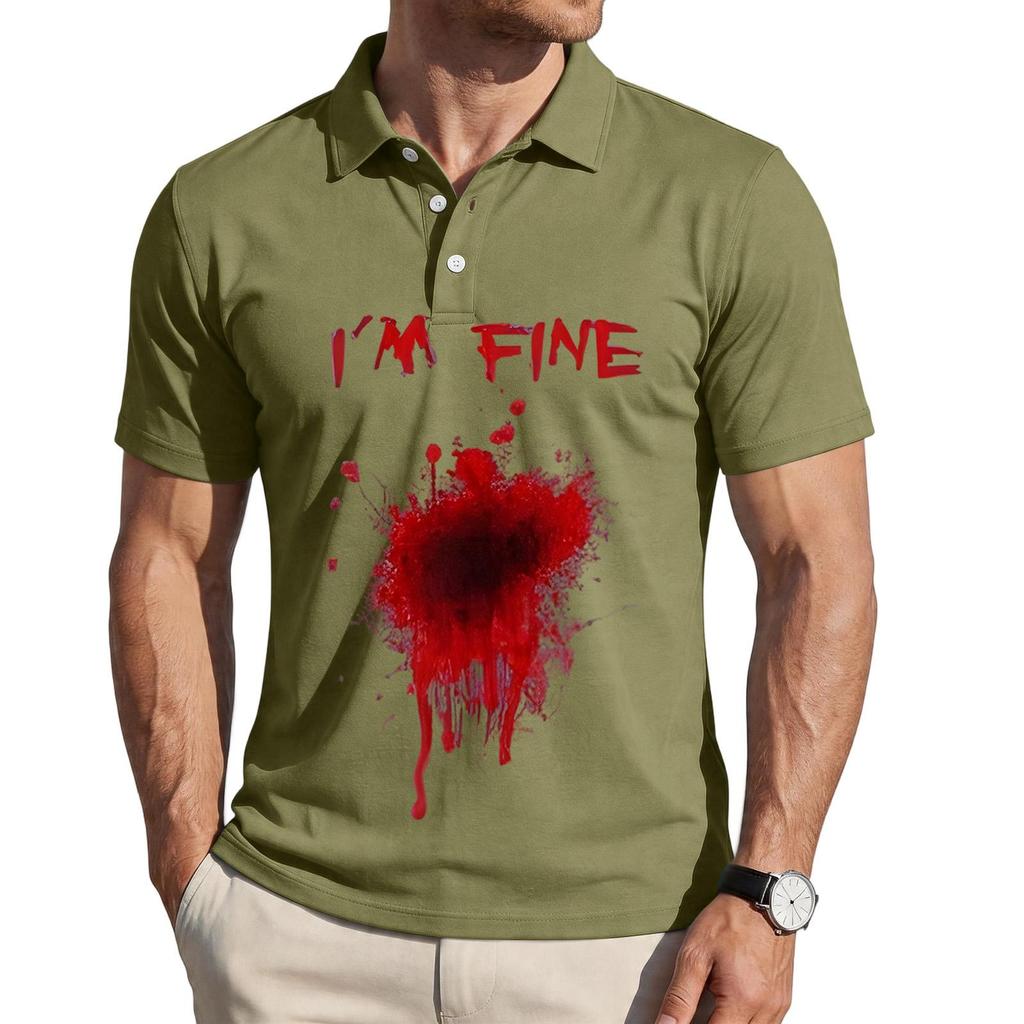 Men's Casual Short Sleeve Polo Shirt Loose Fit Halloween Themed Graphic Print Comfortable Lightweight Top