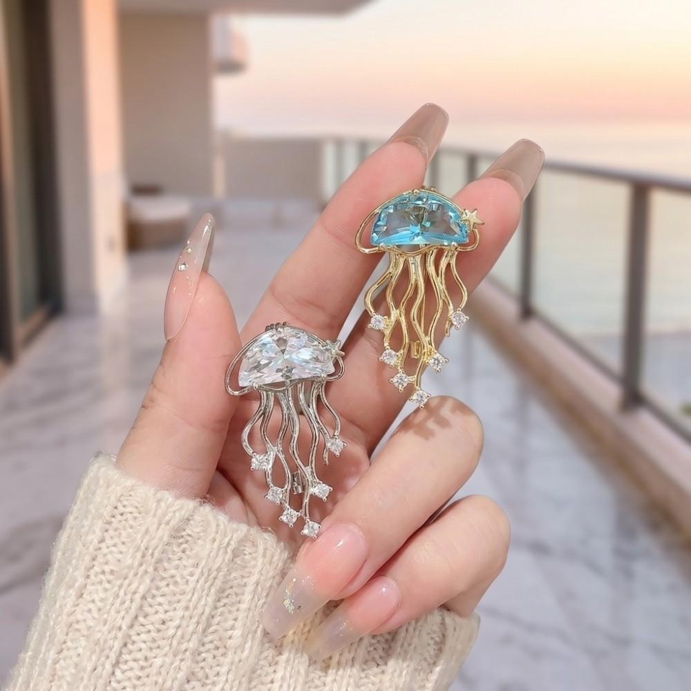 Rhinestone Jellyfish Crystal Lapel Pins Zinc Zinc Alloy Jewelry Accessories Beach Style Badge Pin Gifts