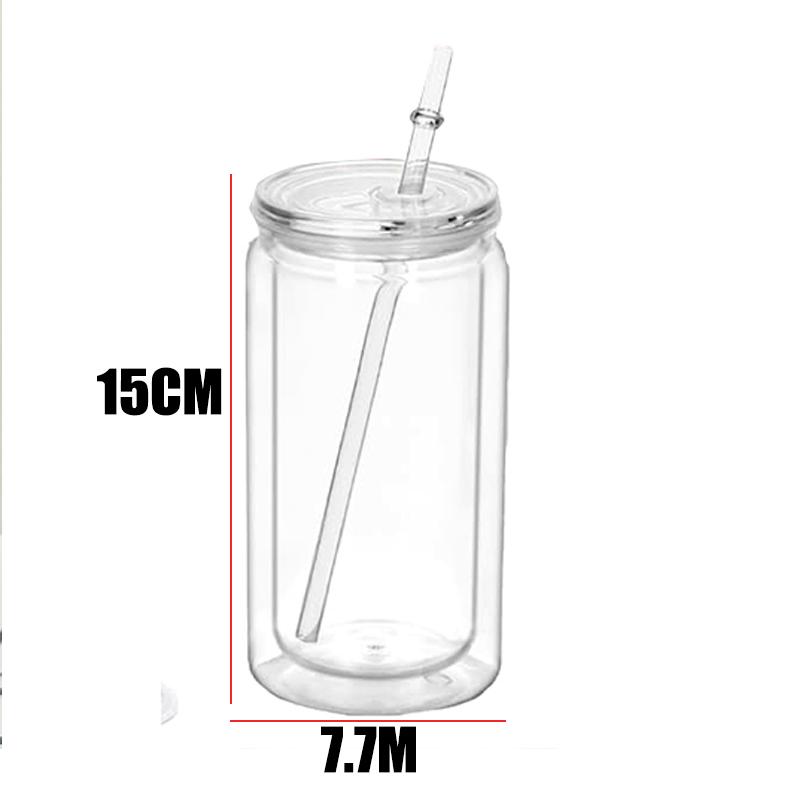 1/1/1PC 16OZ Double Wall Snowglobe Tumbler with Pre-Drilled Hole Reusable Drinks Cups With Straw Break-Resistant Mason Jar Cups