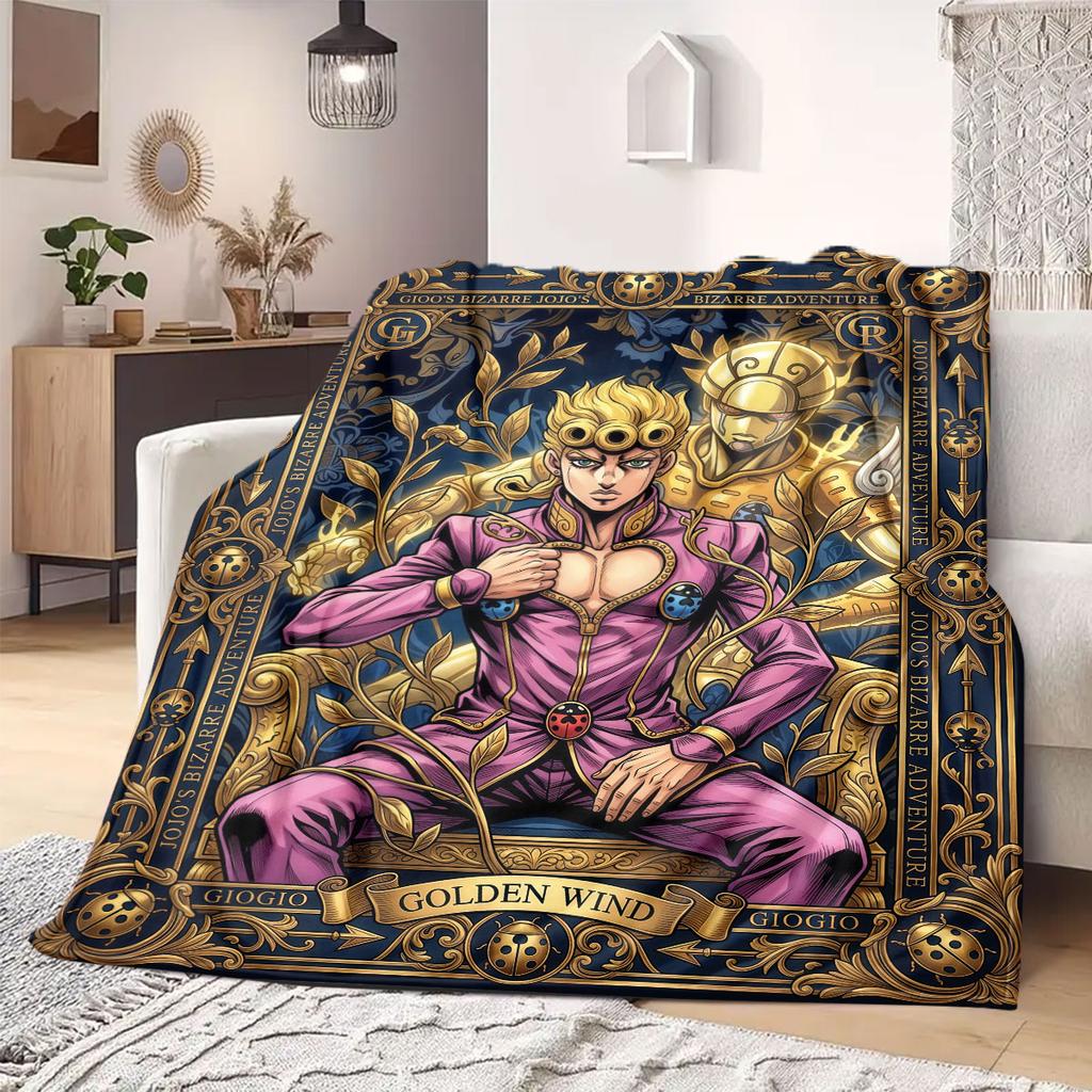 JoJo's Bizarre Adventure Flanelldecke mit Aufdruck, Cartoon-Figuren für das Sofa, Bequeme Schlafzimmerdecke, Reisedecke_LIAN