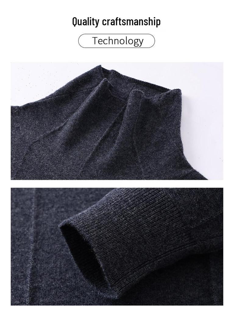Herren Pullover 100% Reine Wolle Unifarben Jacquard Rollkragen, Hoher Kragen Basisschicht für Herbst/Winter 2025