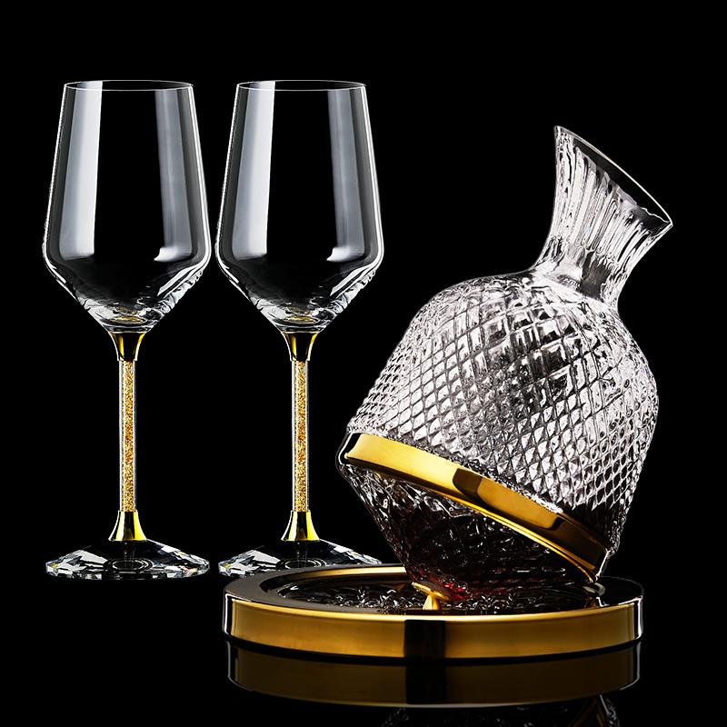 High-End Crystal Wine Decanter Set with Untoppleable Rotating Base,Smooth Aeration  Enhanced Release,Paired with Matching