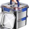 Large Capacity Fresh-keeping Box Stainless Steel with Handle Refrigerator Storage Boxes Office Portable Bento 1800ml 2500ml