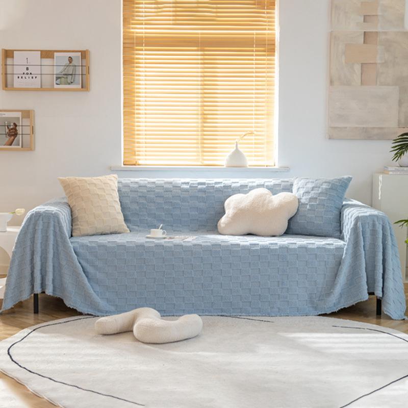 Simple Checkerboard Sofa Cover Cloth Full Cover Sofa Cover Winter Plush Sofa Cover Full-Cover Solid Color Sofa Cover