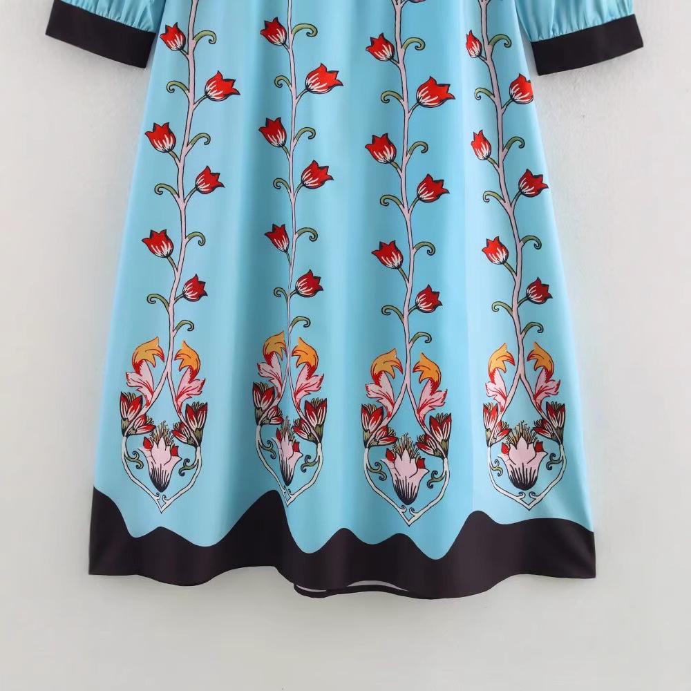 2025 Spring Women's European & American Backless Patchwork Print Waist Belt Long Dress