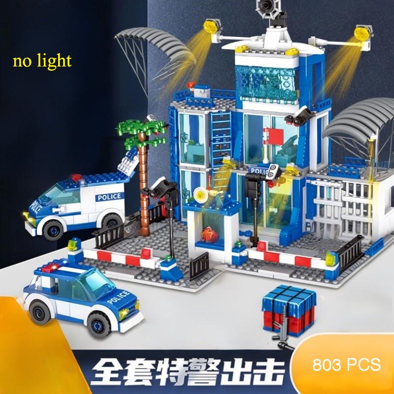 City police station building block group boy DIY car brick police station model building children's educational toy gift