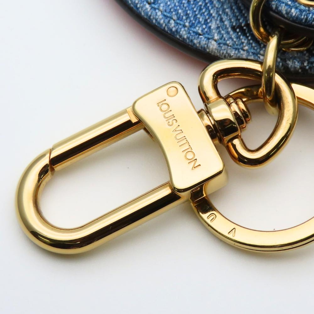 Used LOUIS VUITTON key ring Porto Kure M69017 Monogram denim/leather Blue Red Key ring