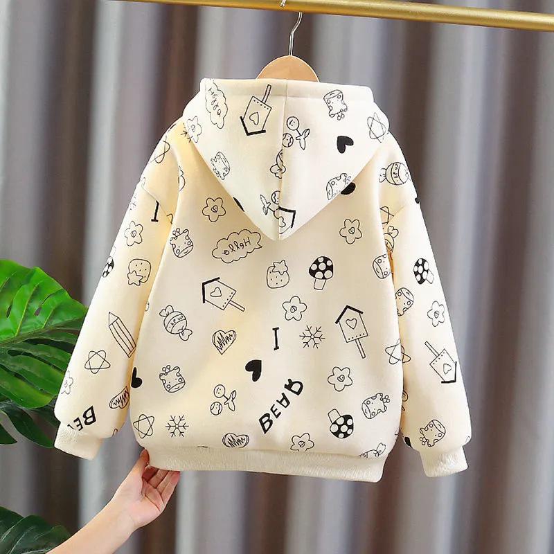 Girls' Velvet Hooded Autumn/Winter Sweatshirts – Thick, Fashionable Korean Style Casual Tops for Baby Girls