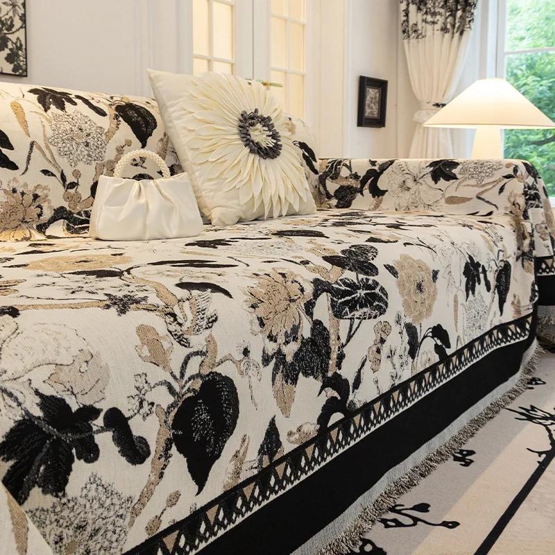 American Classical Chenille Sofa Towel All-Season Dust-Proof Couch Cloth Printed Anti Slip Home Accessories for Living Room