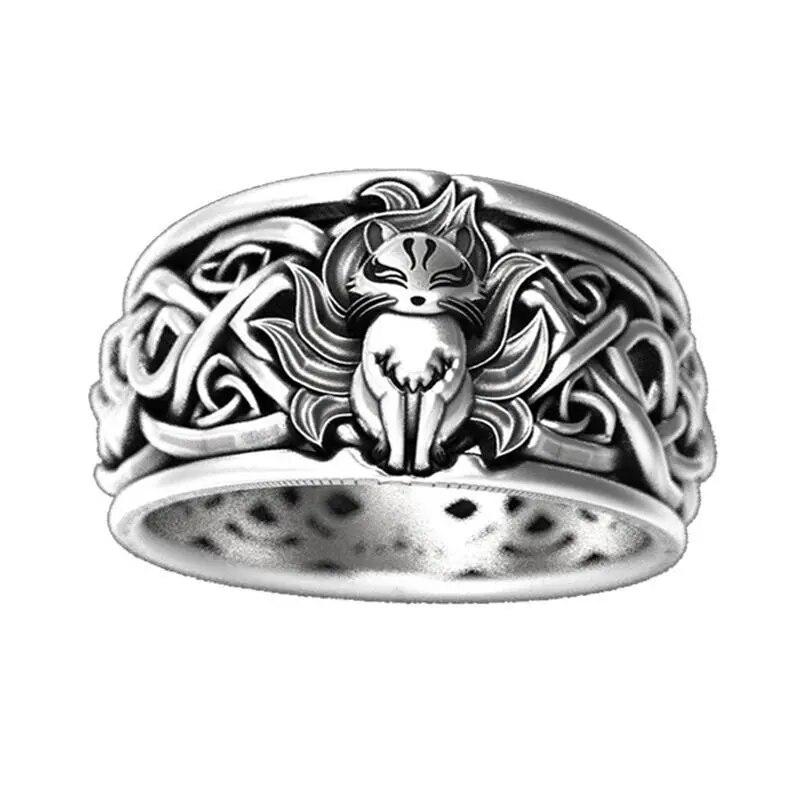Vintage Neunschwänziger Fuchs-Ring für Damen und Mädchen, Wikinger-Männer, trendiger Ring, Schmuck, Geschenke, verstellbar