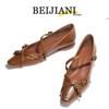 Beijiani Women's Cross-Buckle Sheepskin Mary Jane Square-Toe Flats