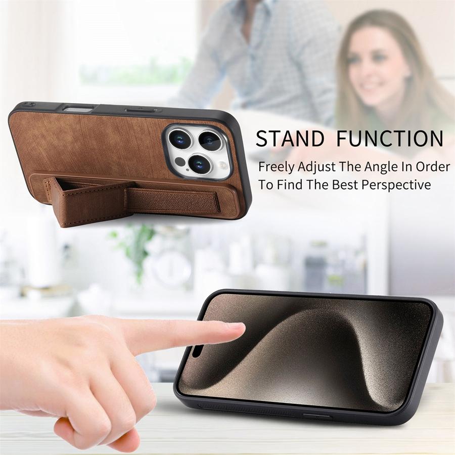 Anti-Drop Phone Case with Adjustable Stand & Strap for iPhone Samsung Xiaomi Google Premium Smooth Leather Anti-Fingerprint Case Cover