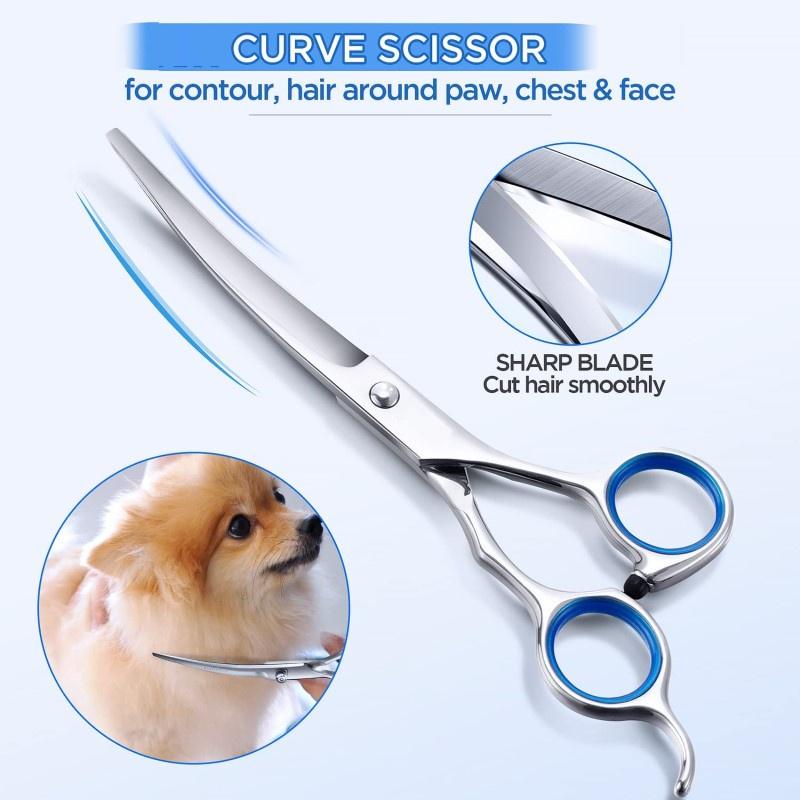 Kit Professionali Forbici Tagliacapelli per Cani Set Forbici Dritto Curve Acciaio Inossidabile per Toelettatura Animali
