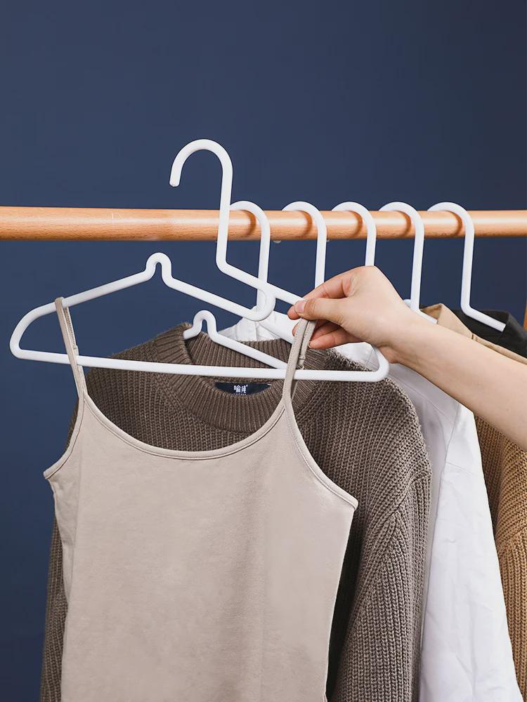 Japanese-Style White Plastic Non-Slip Clothes Hanger with No-Pull Collar Hook for Adult Clothing