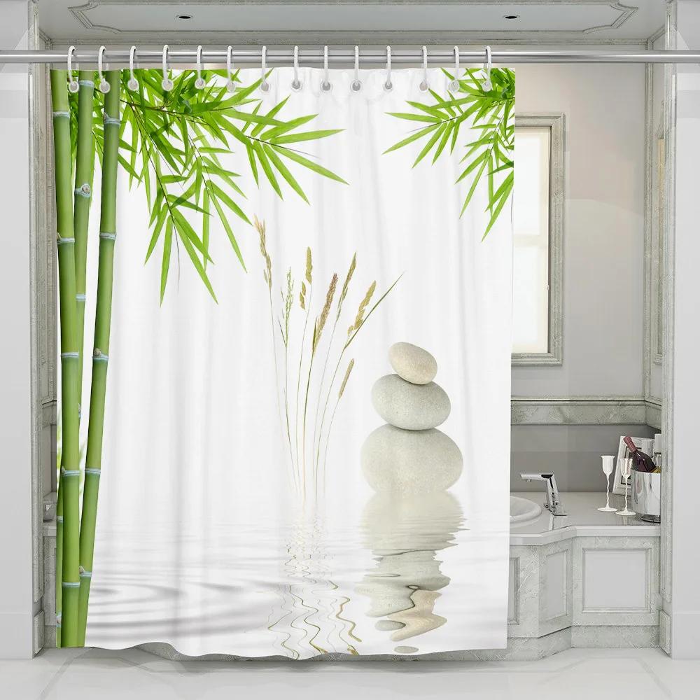 

Green Bamboo Zen Stone Landscape Shower Curtain Set Black white Pineapple Plant Flower Floral Butterfly Bathroom Decor Curtains W90XH180cm