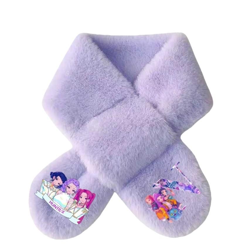 Kids Girls Lovely Cartoon Rumi Mira Zoey Printed Scarves Velvet Autumn Winter Scarf