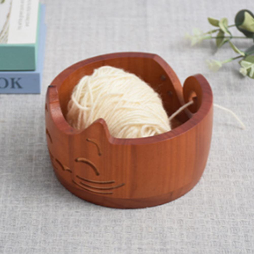 Wooden Yarn Bowl Yarn Storage Bowl Portable Knitting Yarn Bowl Cat Shaped Yarn Ball Organizer Multi-Function for Crochet Lovers