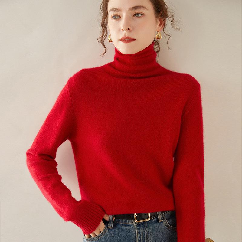Women's High Neck Cashmere Knit Top - Soft, Fashionable, Skin-Friendly Long Sleeve Sweater