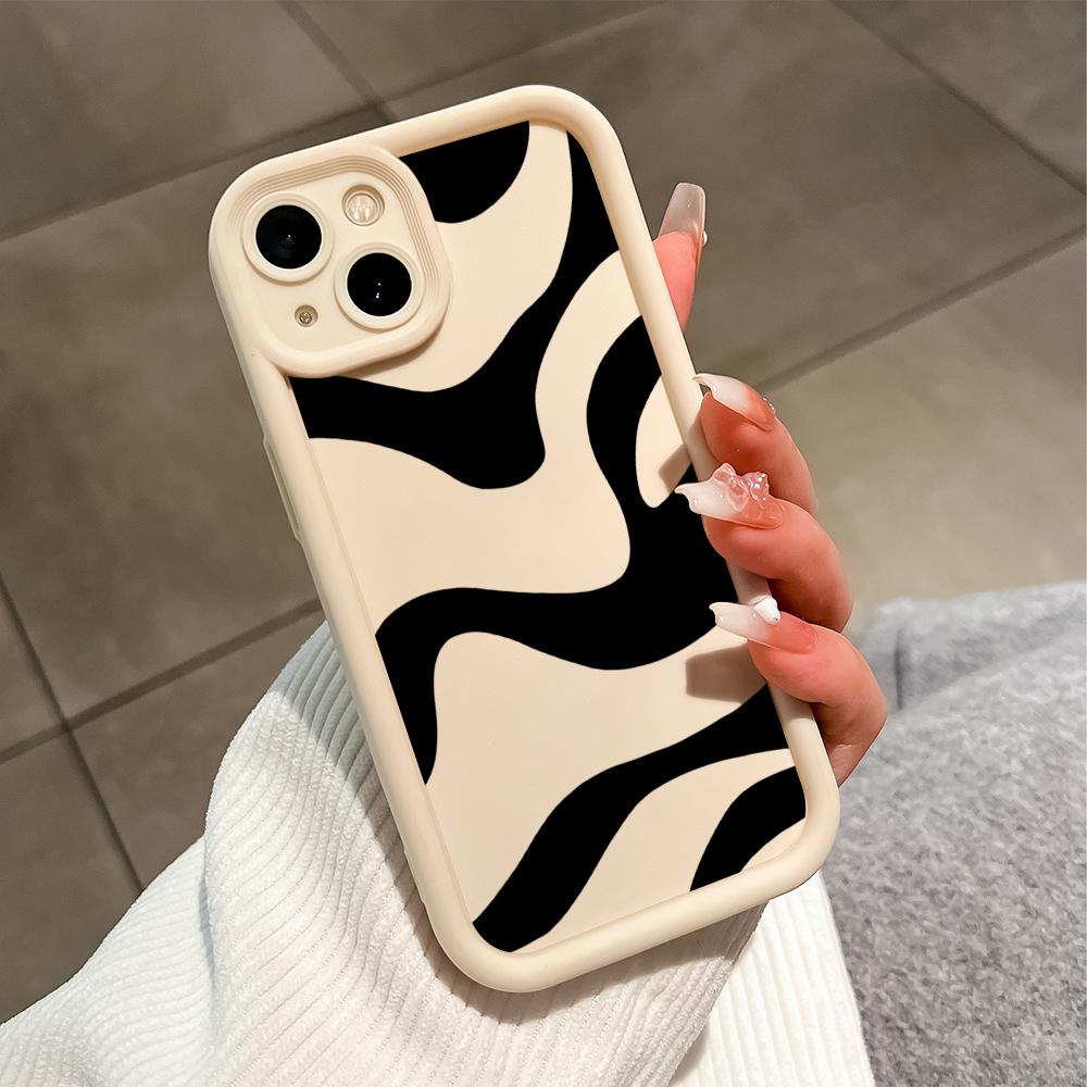 IPhone 16 15 14 13 12 11 Pro Max XS Max XR X SE 8 7-ისთვის შავი ზებრის ზოლიანი ნიმუში რბილი სილიკონის სრული ლინზის დამცავი დარტყმაგამძლე ქეისი
