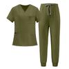 Women's Uniform Scrub Set - Quick-Dry V-Neck Short Sleeve Top with Pockets and Long Pants, Color