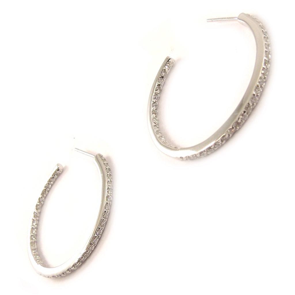 Les Trésors De Lily [B7597] - Silver Hoop Earrings 'Cristal Plénitude' Silver White (rhodium-plated) - 35 Mm