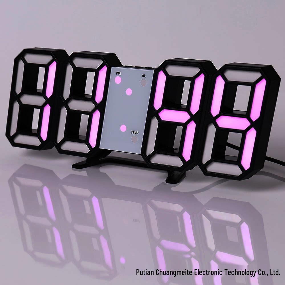 3D LED Digital Clock with Alarm, Calendar, and Thermometer for Living Room Wall
