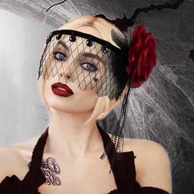 New Style, Gatsby Party Accessories, Gothic, Rose Headpiece, Elegant, COS, Makeup Ball, Black, Mesh Headband