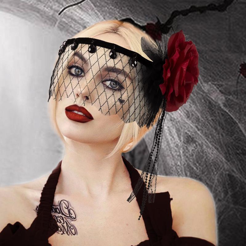 New Style, Gatsby Party Accessories, Gothic, Rose Headpiece, Elegant, COS, Makeup Ball, Black, Mesh Headband