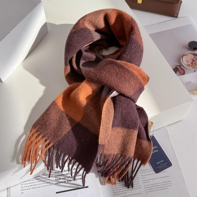 Wollschal für Damen, Herbst/Winter, Vintage-Preppy-Stil, kariert, Wickelschal, Pashmina Mujer Femme Foulard Bufanda Schal Stola