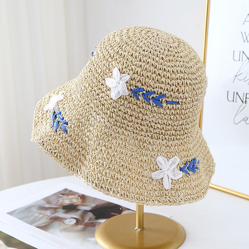 

Соломенная шляпа с цветком Женская летняя новая ажурная солнцезащитная шляпа от солнца Плетеная шляпа-ведро Морская пляжная шляпа для отпуска Adjustable бежевый