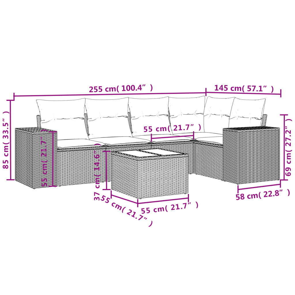 Vidaxl 6-Cz. Set di Mobili da Giardino con Cuscini, Beige, Polyrattan