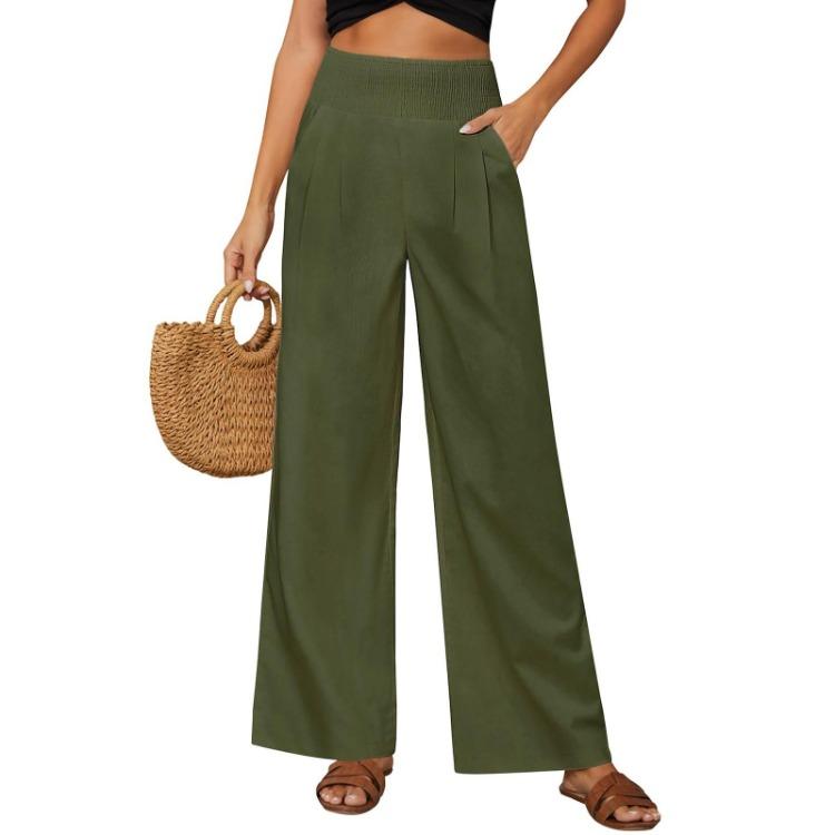 Women Casual Solid Color Wide Leg Pants Loose Temperament Trousers Workplace
