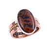 Natürlicher Mahagoni Roter Obsidian Edelstein 925 Massiv Silber Zweifarbig Ring Gr.6.5 n6I84