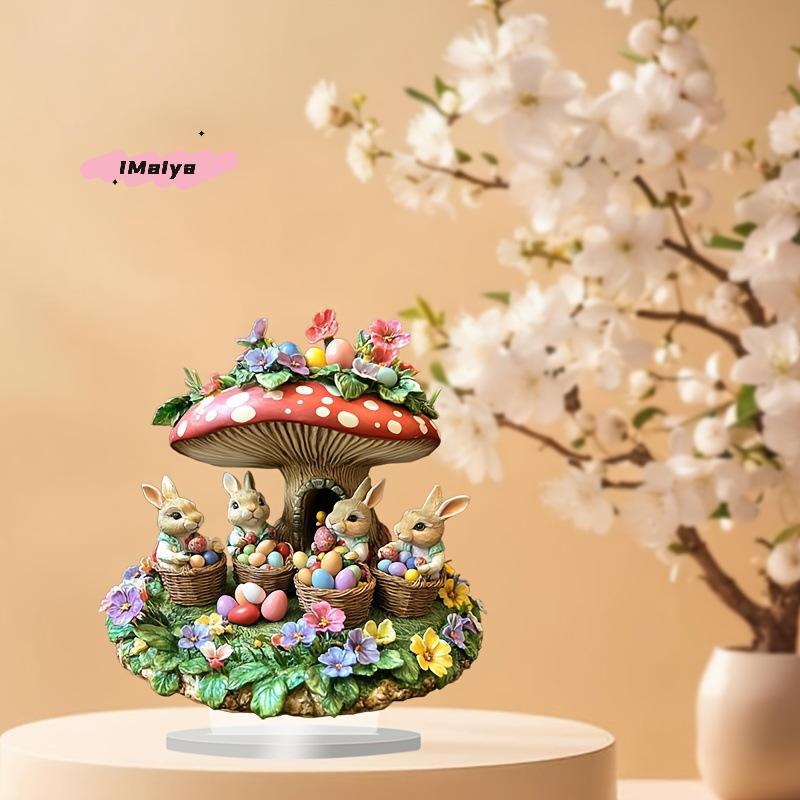 M-Easter Egg Shaped Cottage Rabbit Acrylic Ornament 2D Flat Cute Rabbit Desktop Ornament Easter Gift