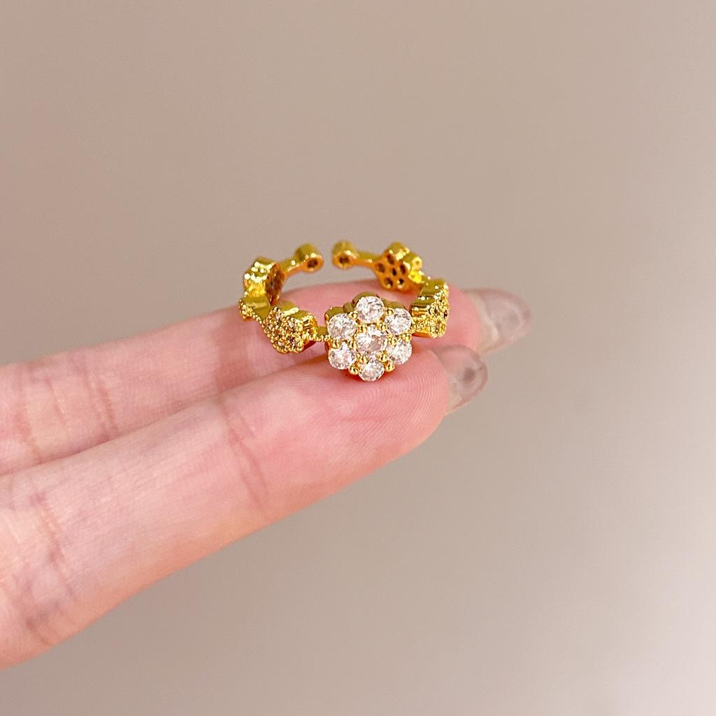 Medieval Brushed Diamond-encrusted Zircon Ring for Women Does Not Fade, Light Luxury and Versatile Open Index Finger Ring Jewelry.