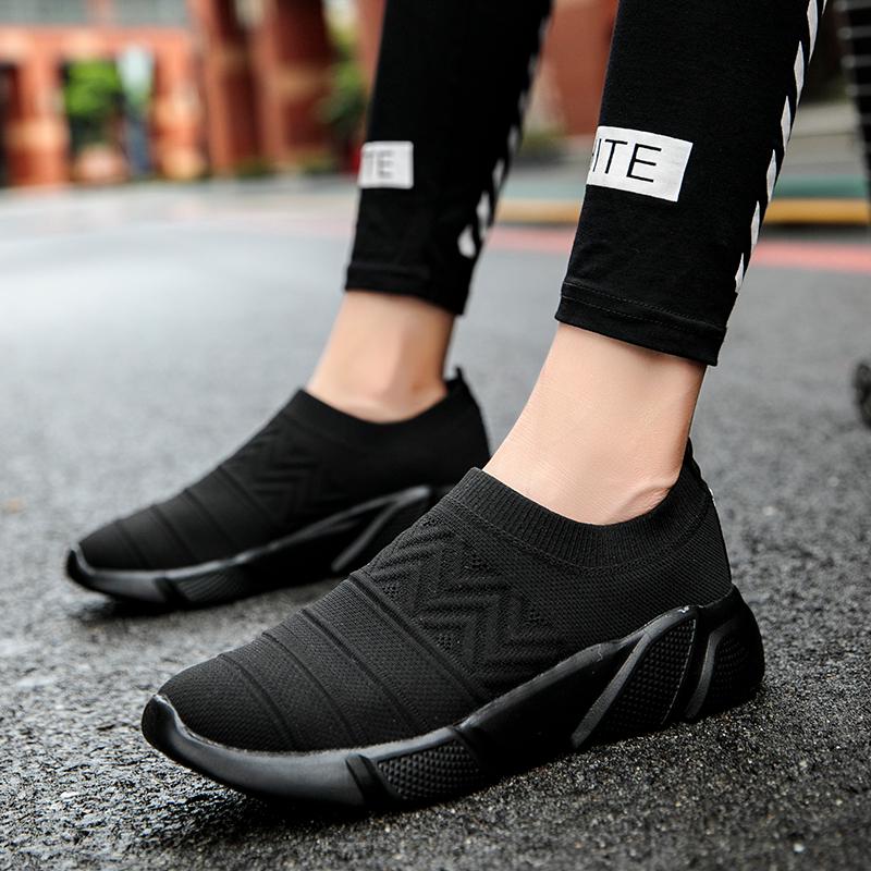 Couples Fashion Breathable Socks Solid Color Flyknit Sports Shoes Men's and Women's Outdoor Casual Shoes One Kick Off
